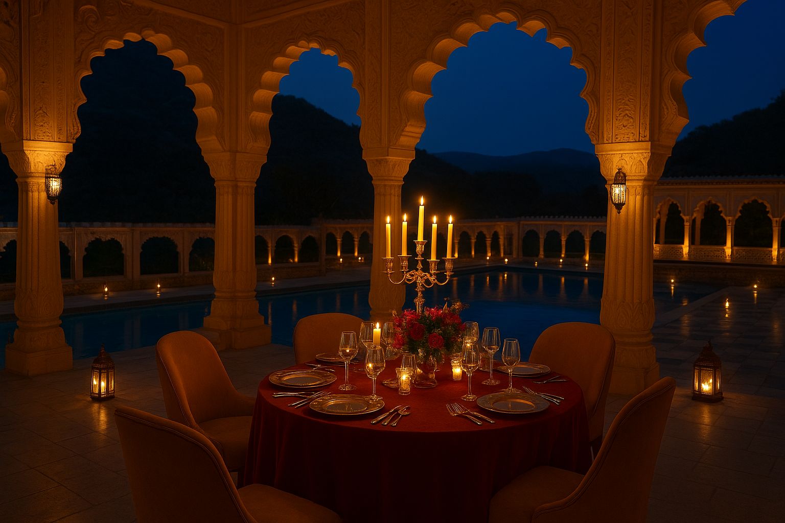 Royal dining hall with traditional setup